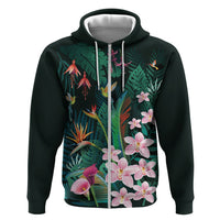 Hawaii Hummingbird Tropical Flowers Hoodie Dark Green