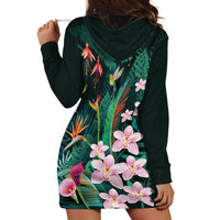 Hawaii Hummingbird Tropical Flowers Hoodie Dress Dark Green