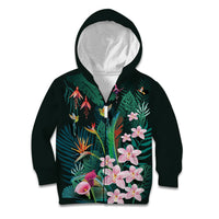 Hawaii Hummingbird Tropical Flowers Kid Hoodie Dark Green