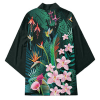Hawaii Hummingbird Tropical Flowers Kimono Dark Green