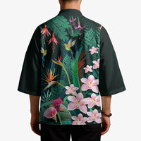 Hawaii Hummingbird Tropical Flowers Kimono Dark Green