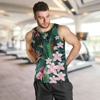 Hawaii Hummingbird Tropical Flowers Men Tank Top Dark Green
