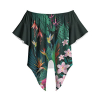 Hawaii Hummingbird Tropical Flowers Off Shoulder Wrap Waist Top Dark Green LT01 Green - Polynesian Pride
