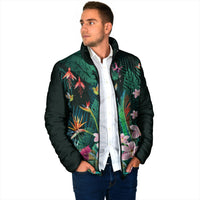 Hawaii Hummingbird Tropical Flowers Padded Jacket Dark Green