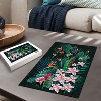 Hawaii Hummingbird Tropical Flowers Puzzle Dark Green