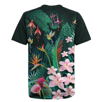 Hawaii Hummingbird Tropical Flowers Rugby Jersey Dark Green