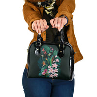 Hawaii Hummingbird Tropical Flowers Shoulder Handbag Dark Green
