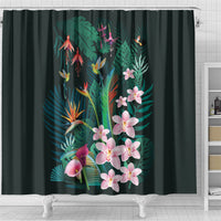 Hawaii Hummingbird Tropical Flowers Shower Curtain Dark Green