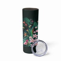Hawaii Hummingbird Tropical Flowers Skinny Tumbler Dark Green