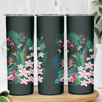Hawaii Hummingbird Tropical Flowers Skinny Tumbler Dark Green