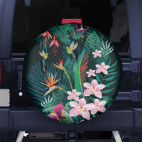 Hawaii Hummingbird Tropical Flowers Spare Tire Cover Dark Green