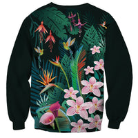 Hawaii Hummingbird Tropical Flowers Sweatshirt Dark Green
