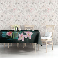 Hawaii Hummingbird Tropical Flowers Tablecloth Dark Green