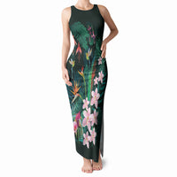 Hawaii Hummingbird Tropical Flowers Tank Maxi Dress Dark Green