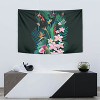 Hawaii Hummingbird Tropical Flowers Tapestry Dark Green