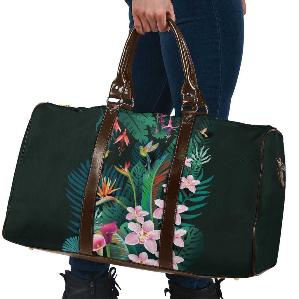 Hawaii Hummingbird Tropical Flowers Travel Bag Dark Green