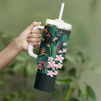 Hawaii Hummingbird Tropical Flowers Tumbler With Handle Dark Green