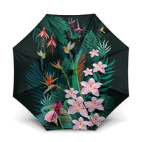 Hawaii Hummingbird Tropical Flowers Umbrella Dark Green