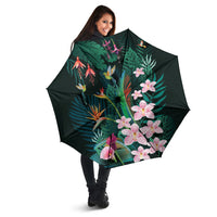 Hawaii Hummingbird Tropical Flowers Umbrella Dark Green