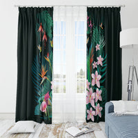 Hawaii Hummingbird Tropical Flowers Window Curtain Dark Green