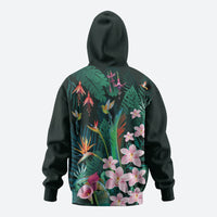 Hawaii Hummingbird Tropical Flowers Zip Hoodie Dark Green