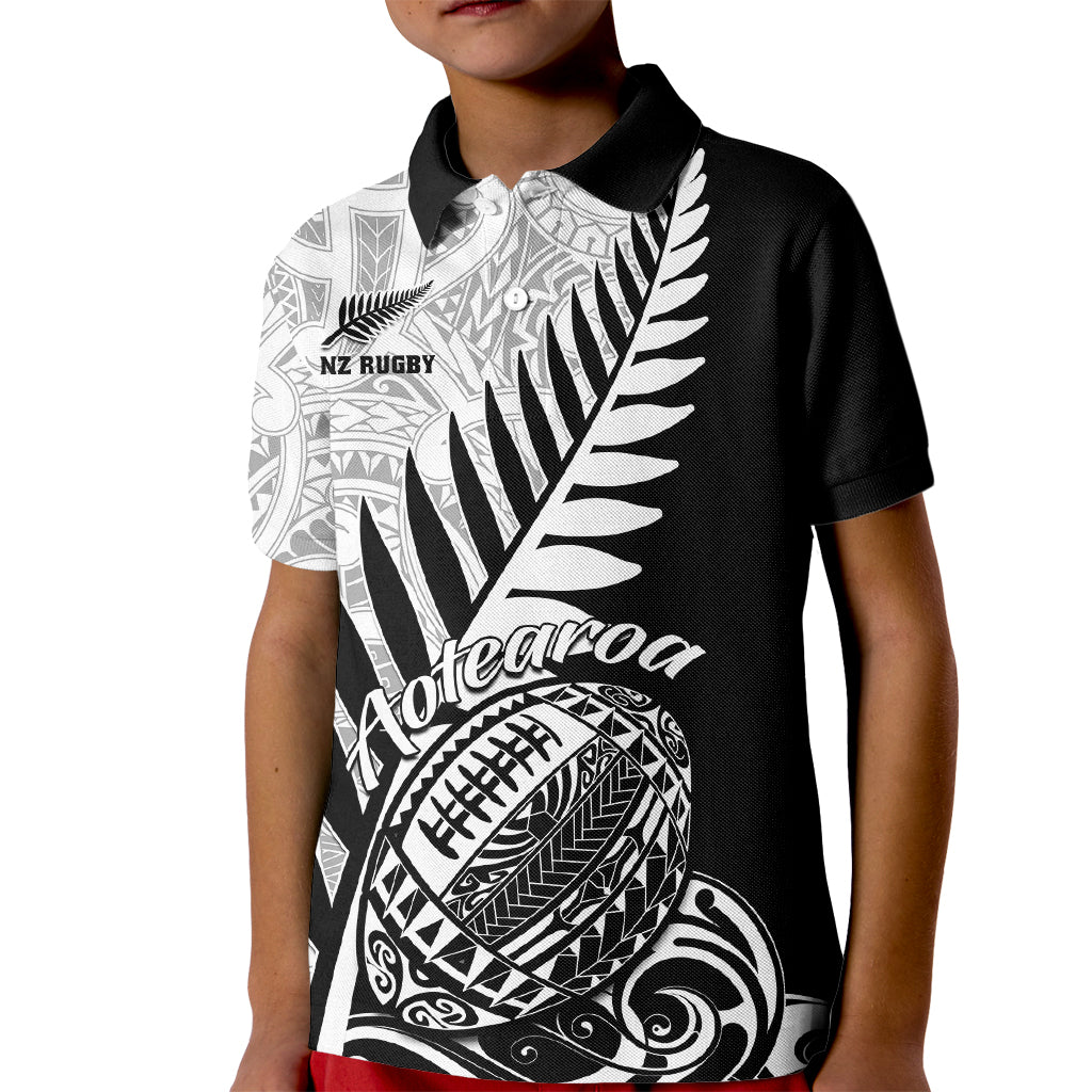 Custom New Zealand Silver Fern Rugby Kid Polo Shirt Aotearoa Maori Black Version LT01 Kid Black - Polynesian Pride