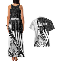 Custom New Zealand Silver Fern Rugby Couples Matching Tank Maxi Dress and Hawaiian Shirt Aotearoa Maori White Version LT01 - Polynesian Pride