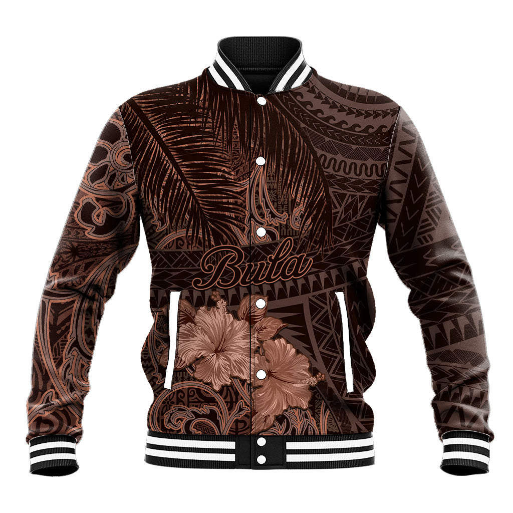 Bula Fiji Masi Baseball Jacket Fijian Tapa Vintage Dark Brown Version LT01 Unisex Brown - Polynesian Pride