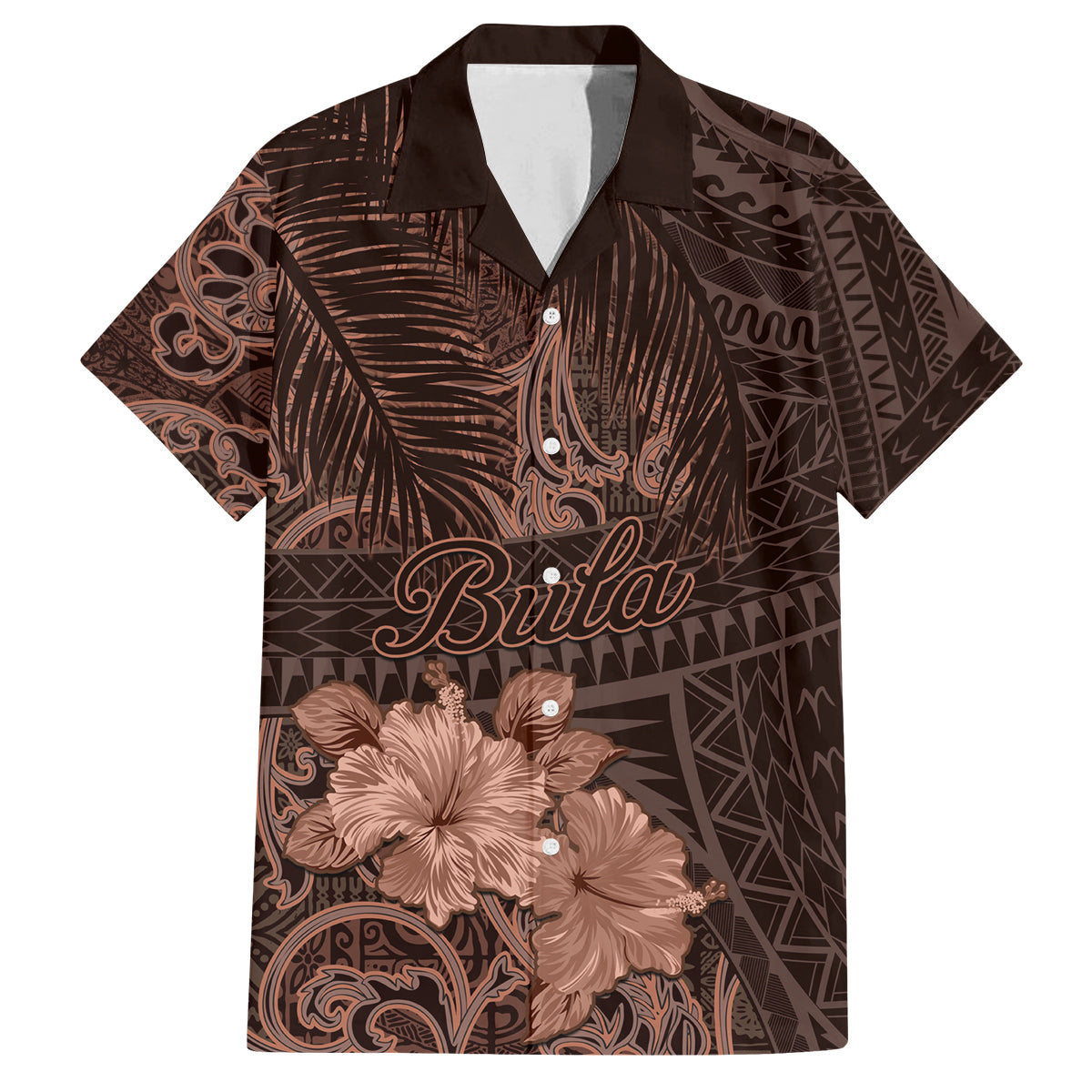 Bula Fiji Masi Family Matching Tank Maxi Dress and Hawaiian Shirt Fijian Tapa Vintage Dark Brown Version LT01 Dad's Shirt - Short Sleeve Brown - Polynesian Pride