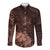 Bula Fiji Masi Long Sleeve Button Shirt Fijian Tapa Vintage Dark Brown Version LT01 Unisex Brown - Polynesian Pride
