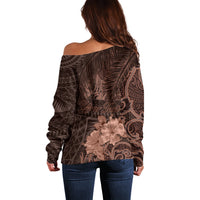 Bula Fiji Masi Off Shoulder Sweater Fijian Tapa Vintage Dark Brown Version LT01 - Polynesian Pride