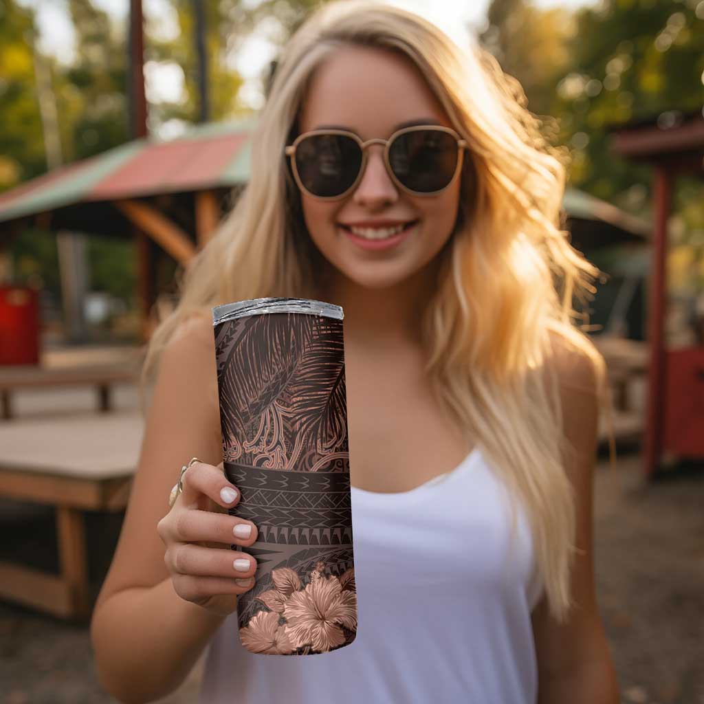 Bula Fiji Masi Skinny Tumbler Fijian Tapa Vintage Dark Brown Version