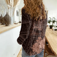 Bula Fiji Masi Women Casual Shirt Fijian Tapa Vintage Dark Brown Version LT01 - Polynesian Pride