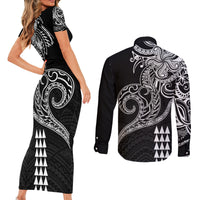 Hawaii Valentine Couples Matching Short Sleeve Bodycon Dress and Long Sleeve Button Shirt Kakau Polynesian Heart LT01 - Polynesian Pride