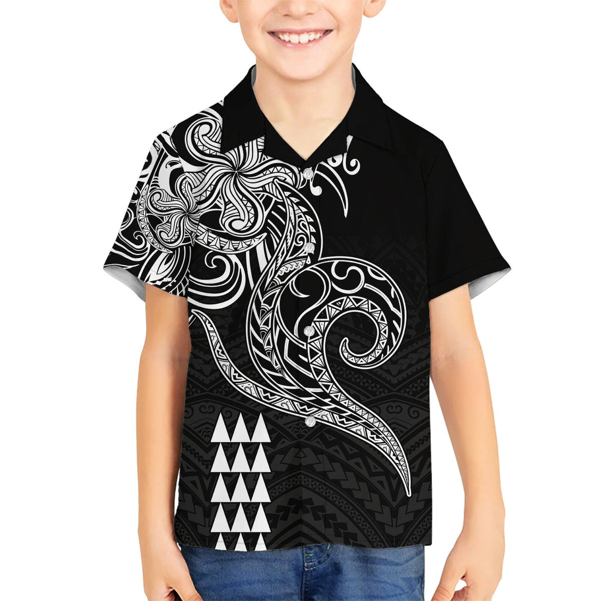 Hawaii Valentine Family Matching Short Sleeve Bodycon Dress and Hawaiian Shirt Kakau Polynesian Heart LT01 Son's Shirt Black - Polynesian Pride