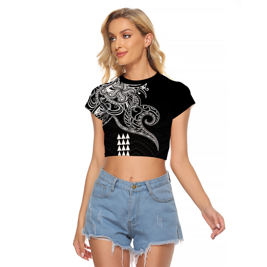 Hawaii Valentine Raglan Cropped T Shirt Kakau Polynesian Heart LT01 Female Black - Polynesian Pride