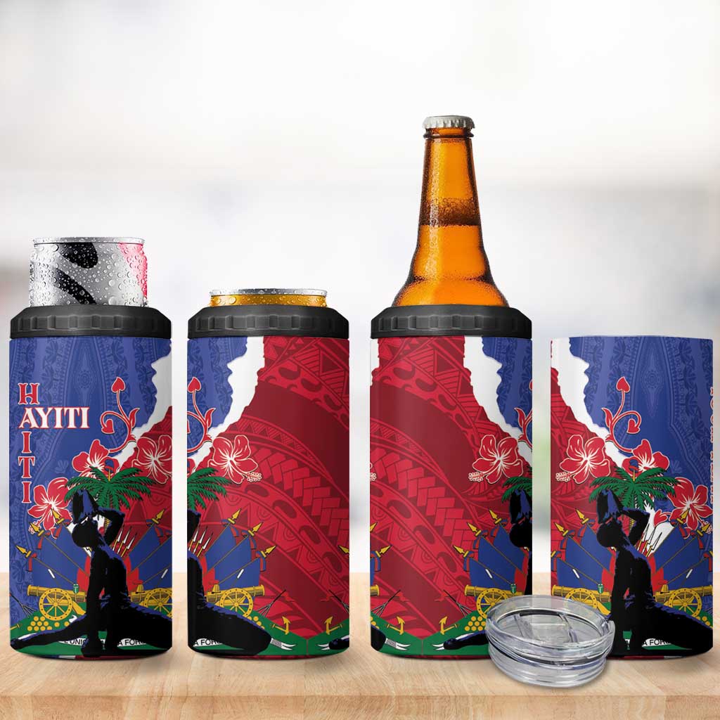 Personalised Haiti Le Marron Inconnu 4 in 1 Can Cooler Tumbler Dashiki Mix Polynesian Pattern