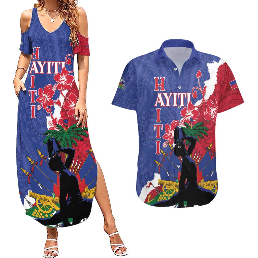 Personalised Haiti Le Marron Inconnu Couples Matching Summer Maxi Dress and Hawaiian Shirt Dashiki Mix Polynesian Pattern