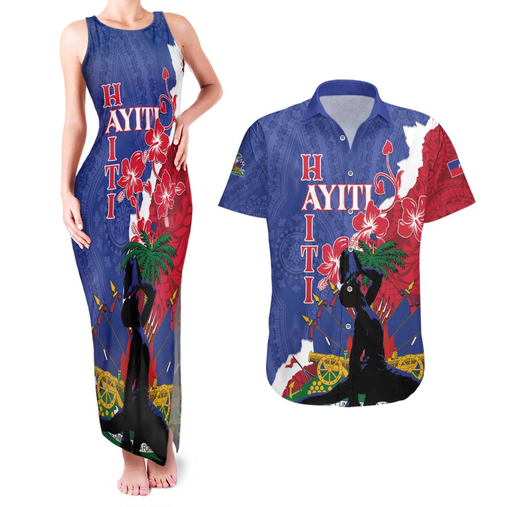 Personalised Haiti Le Marron Inconnu Couples Matching Tank Maxi Dress and Hawaiian Shirt Dashiki Mix Polynesian Pattern