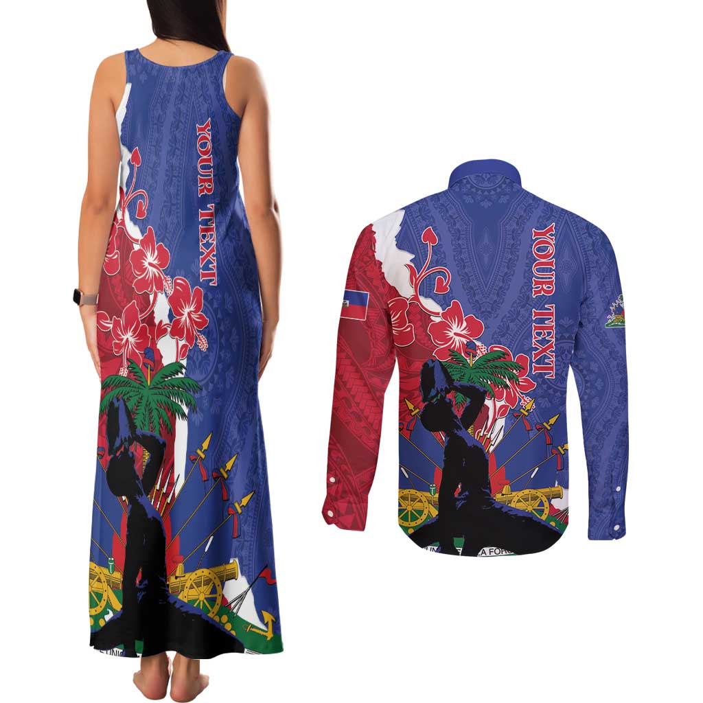 Personalised Haiti Le Marron Inconnu Couples Matching Tank Maxi Dress and Long Sleeve Button Shirt Dashiki Mix Polynesian Pattern