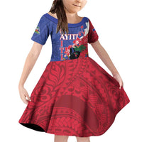 Personalised Haiti Le Marron Inconnu Family Matching Off Shoulder Short Dress and Hawaiian Shirt Dashiki Mix Polynesian Pattern LT01 Daughter's Dress Blue - Polynesian Pride