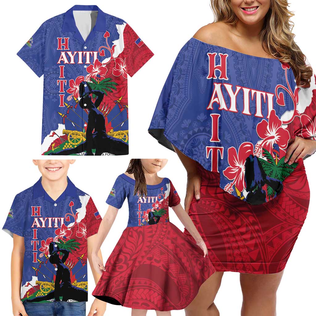Personalised Haiti Le Marron Inconnu Family Matching Off Shoulder Short Dress and Hawaiian Shirt Dashiki Mix Polynesian Pattern LT01 - Polynesian Pride
