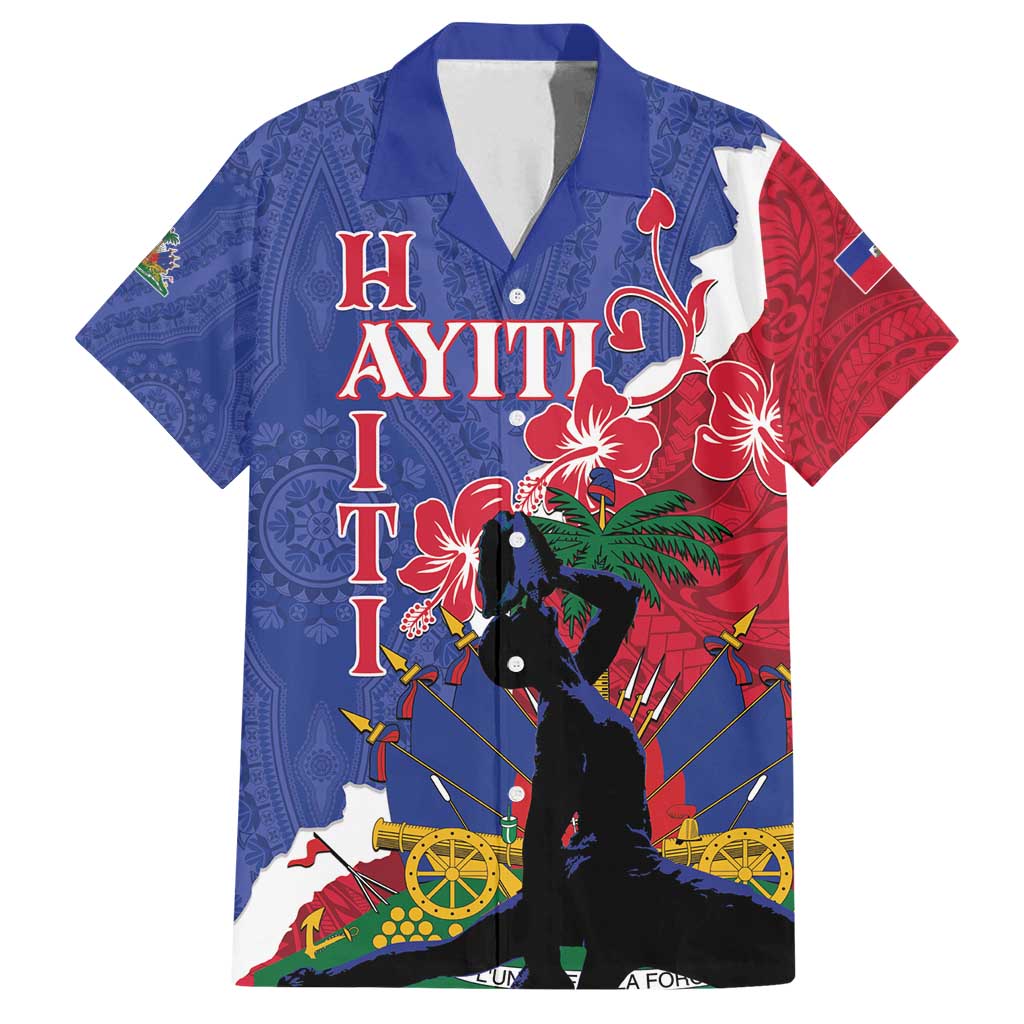 Personalised Haiti Le Marron Inconnu Family Matching Off Shoulder Short Dress and Hawaiian Shirt Dashiki Mix Polynesian Pattern LT01 Dad's Shirt - Short Sleeve Blue - Polynesian Pride