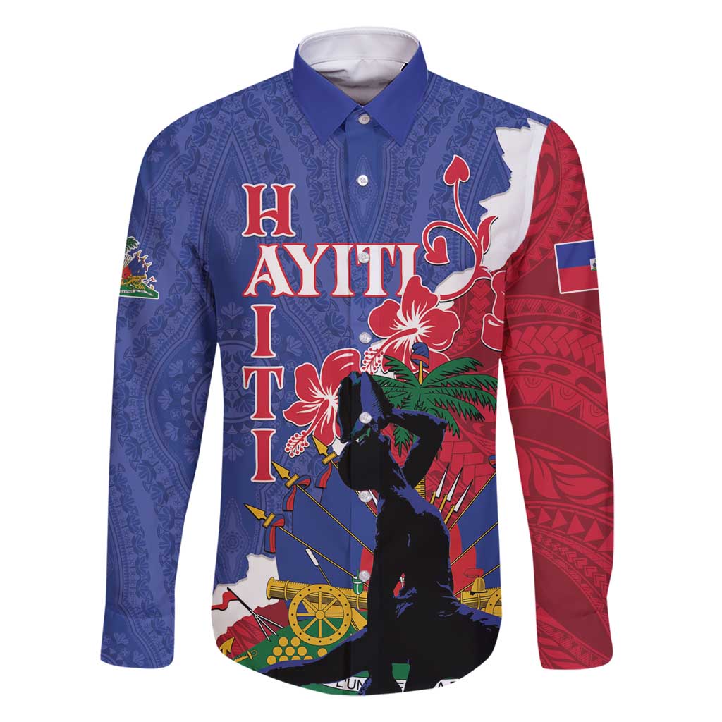 Personalised Haiti Le Marron Inconnu Family Matching Off Shoulder Short Dress and Hawaiian Shirt Dashiki Mix Polynesian Pattern LT01 Dad's Shirt - Long Sleeve Blue - Polynesian Pride