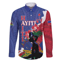 Personalised Haiti Le Marron Inconnu Family Matching Off Shoulder Short Dress and Hawaiian Shirt Dashiki Mix Polynesian Pattern LT01 Dad's Shirt - Long Sleeve Blue - Polynesian Pride