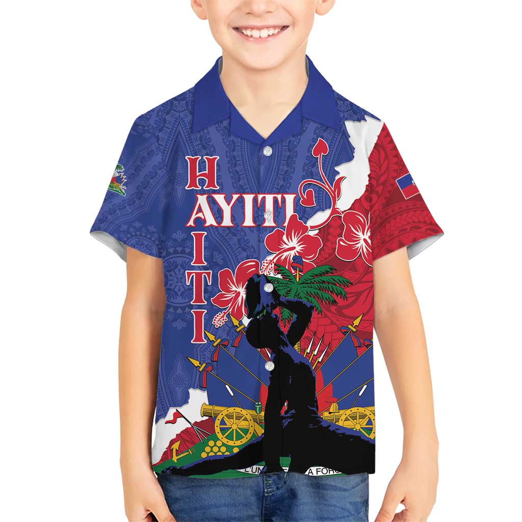 Personalised Haiti Le Marron Inconnu Family Matching Off Shoulder Short Dress and Hawaiian Shirt Dashiki Mix Polynesian Pattern LT01 Son's Shirt Blue - Polynesian Pride