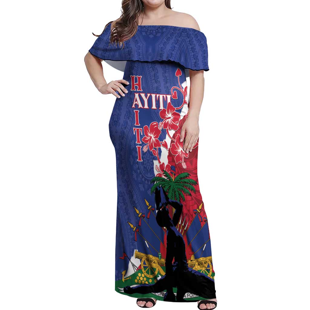 Personalised Haiti Le Marron Inconnu Off Shoulder Maxi Dress Dashiki Mix Polynesian Pattern