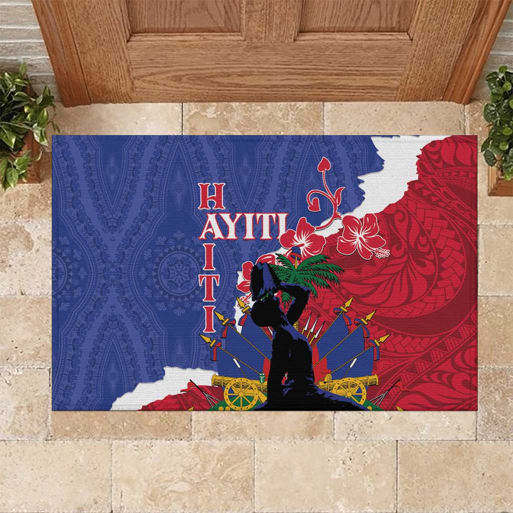 Haiti Le Marron Inconnu Rubber Doormat Dashiki Mix Polynesian Pattern