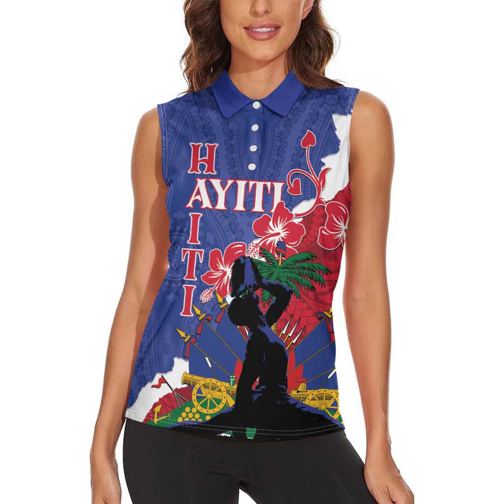 Personalised Haiti Le Marron Inconnu Women Sleeveless Polo Shirt Dashiki Mix Polynesian Pattern LT01 - Polynesian Pride