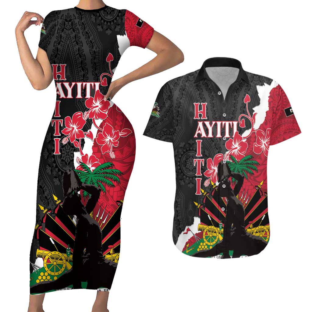 Personalised Ayiti Neg Marron Couples Matching Short Sleeve Bodycon Dress and Hawaiian Shirt Dashiki Mix Polynesian Pattern